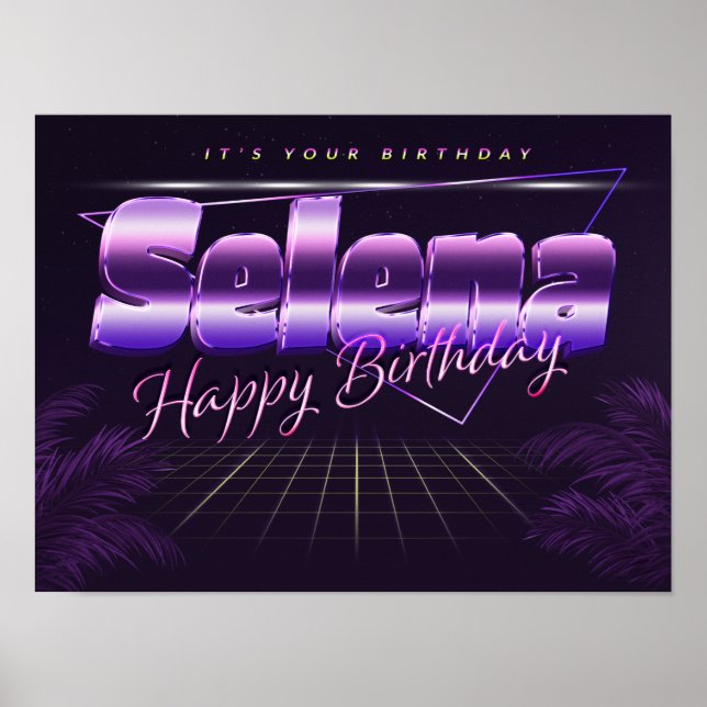 Selena Namn Vorname lila retro Poster Geburtstag (Framsidan)