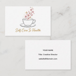 Self Care Is Health - Floral Tea Cup Business Card Visitkort