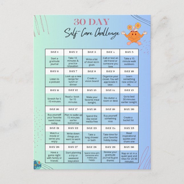 SELF-CARE UTMANING POSTCARDS - Personalize for Biz Vykort (Framsida)