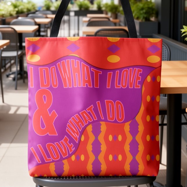 Self Expression Purple Orange Patterned Tygkasse (Doing what you love looks even better as a tote. Bright orange & purple motivation.)