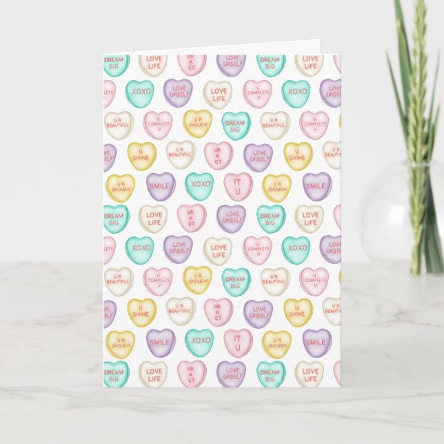 Self Kärlek Candy Hearts - Vita kort (Framsida)