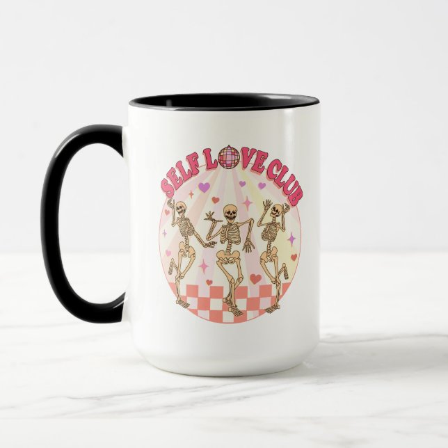 Self Kärlek Klubb Valentine Dancing Skeleton Retro Mugg (Vänster)
