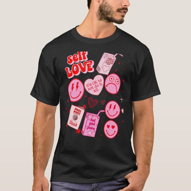 Self Kärlek Retro Valentine Day Lycklig Ansikte Bo T Shirt (Framsida)