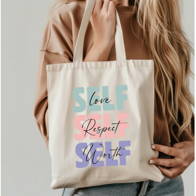 Self Kärlek Self Repsect Self Worth-typografi Tygkasse (Skapare uppladdad)