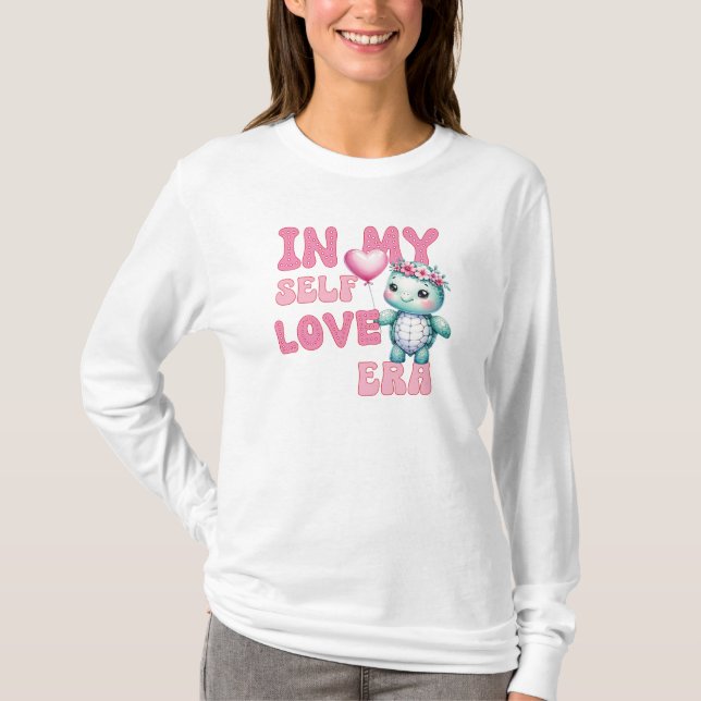 Self kärlek Turtle på Retro Valentindagen T Shirt (Framsida)