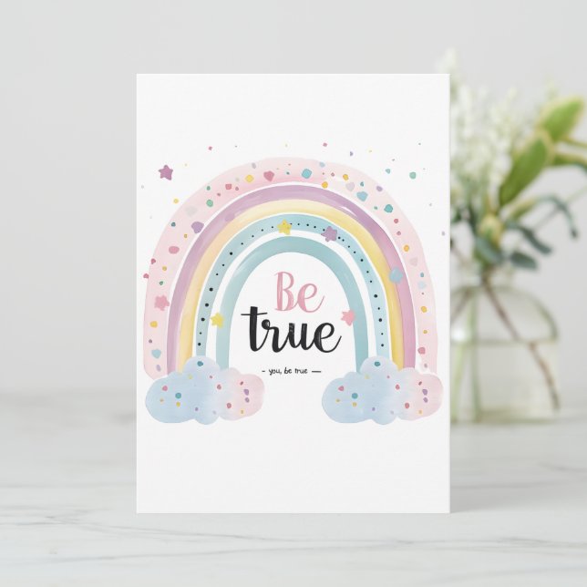 Self Love Affirmation Cute Pastel Be True Rainbow Inbjudningar (Stående Fram)