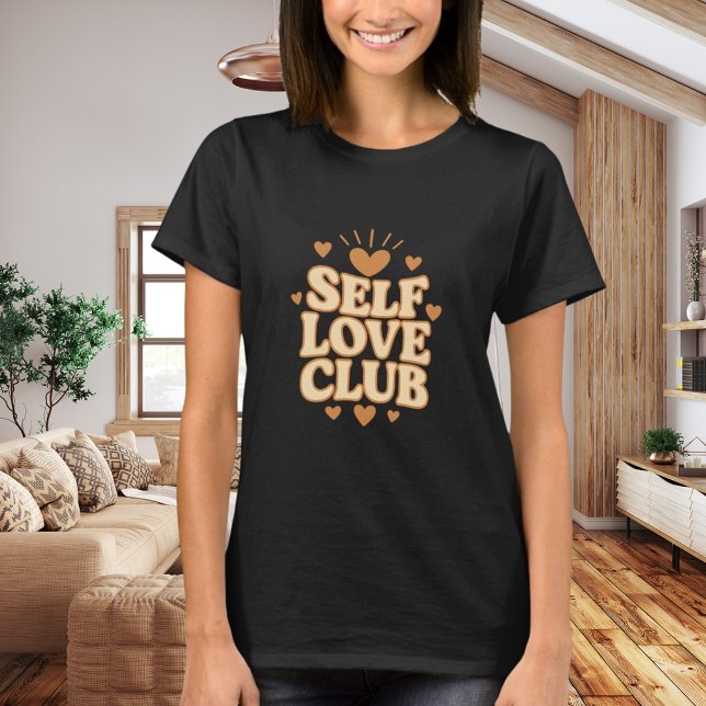 Self Love Club beige quote humor black T Shirt (Skapare uppladdad)