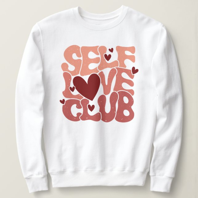 "Self Love Club" Retro Pink Groovy Graphic T Shirt (Design framsida)
