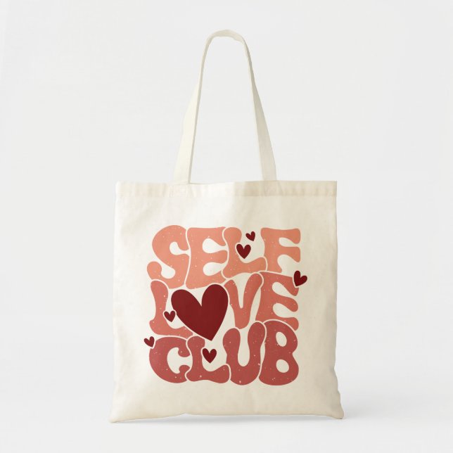 "Self Love Club" Retro Pink Groovy Graphic Tygkasse (Framsidan)