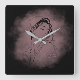 Self-Love Line Art Clock – "Love Yourself" Design Fyrkantig Klocka