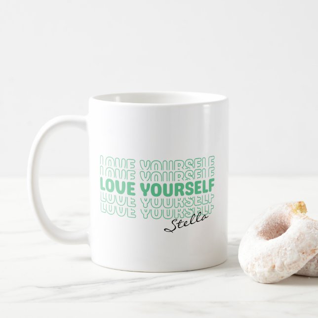 Self Love Mint Wavy Retro Custom Name Text Kaffemugg (Med munk)