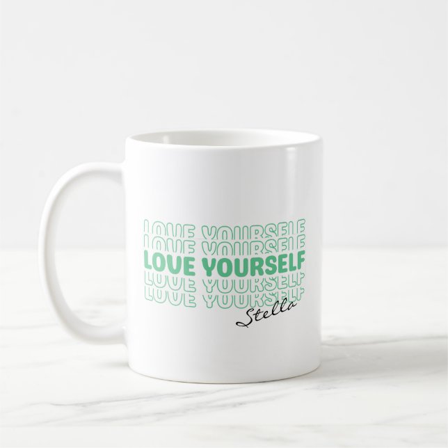 Self Love Mint Wavy Retro Custom Name Text Kaffemugg (Vänster)