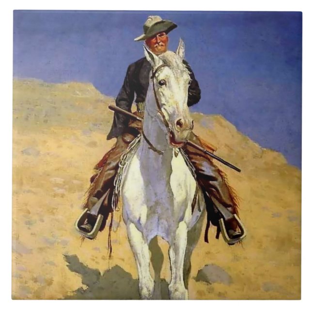“Self Portrait on a Horse” by Frederic Remington Kakelplatta (Framsidan)