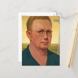 Self-Porträtt efter Grant Wood Helg Vykort
