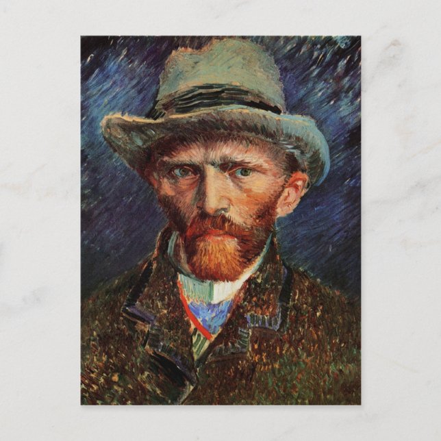 Self-Porträtt Grått Felt Hat Van Gogh Fine Art Vykort (Framsida)