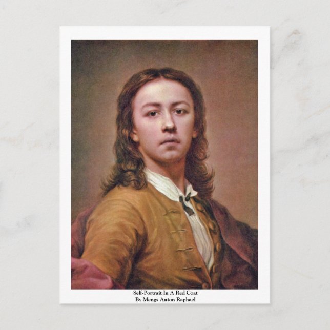 Self-Porträtt i ett Rött Jacka av Anton Raphael Vykort (Framsida)