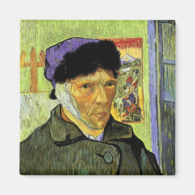 Self-Porträtt med Bandaged Van Gogh Fine Art Magnet (Framsidan)