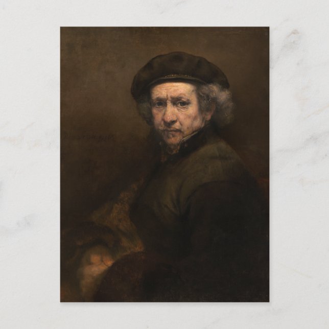 Self-Porträtt med Beret av Rembrandt Vykort (Framsida)