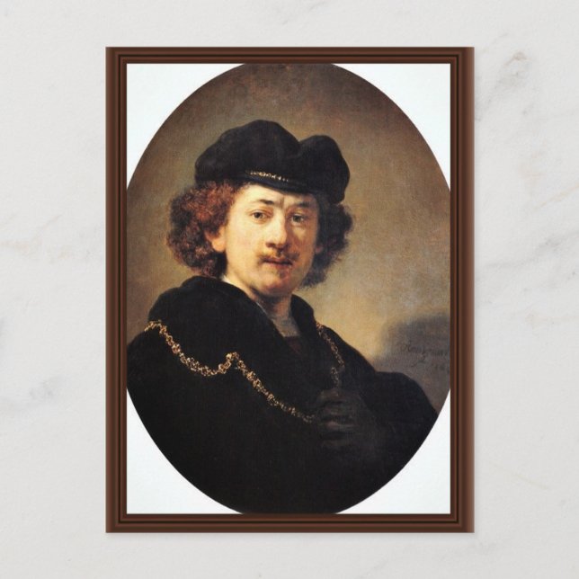 Self-Porträtt med Beret- och Guld-kedjan [1]. Vykort (Framsida)