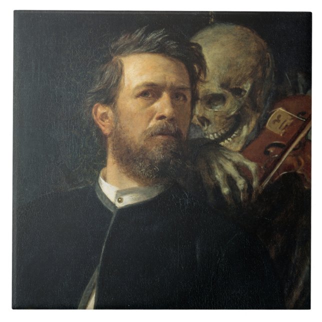 Self-Porträtt med döden som Spelman (av Böcklin) Kakelplatta (Framsidan)