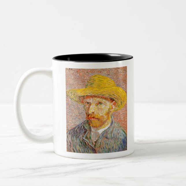 Self-Porträtt med en straw Hat av Vincent Van Gogh Två-Tonad Mugg (Vänster)