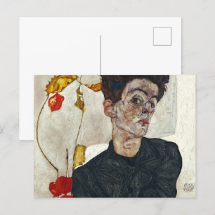 Self-Porträtt med Physalis Egon Schiele Vykort