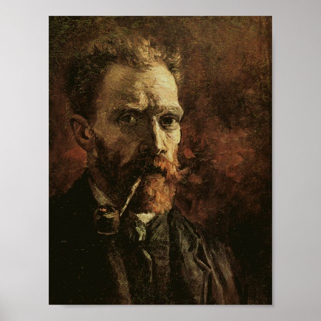 Self-Porträtt med Pipe, Van Gogh Fine Art Poster (Framsidan)