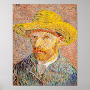 Self-Porträtt med Straw Hat (1887) av Vincent Poster