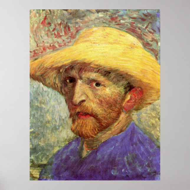 Self-Porträtt med Straw Hat av Vincent van Gogh Poster (Framsidan)