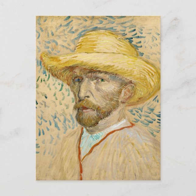 Self-Porträtt med Straw Hat Van Gogh Fine Art Vykort (Framsida)