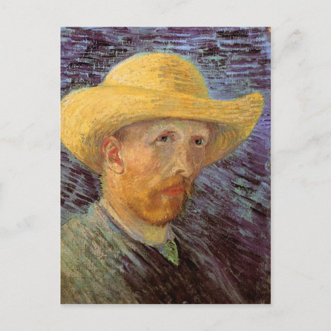 Self-Porträtt med Straw Hat Van Gogh Fine Art Vykort (Framsida)