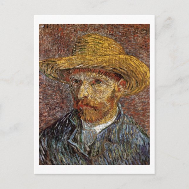Self-Porträtt med Straw Hat Van Gogh Fine Art Vykort (Framsida)