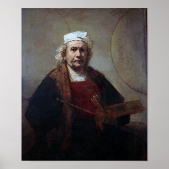 Self-Porträtt med två kretsar, Rembrandt Poster (Framsidan)