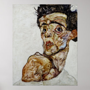 Self-porträtt med upphöjt bare skuldra av Schiele Poster