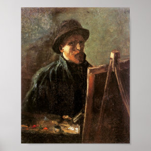 Self-Porträtt, Mörk Hat, Easel Van Gogh Fine Art Poster