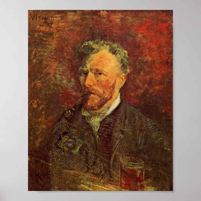 Self Porträtt, Pipe och Glass, Van Gogh Fine Art Poster (Framsidan)