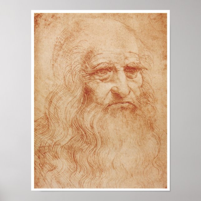 Self-Porträtt, Red Chalk, Leonardo da Vinci, 1519 Poster (Framsidan)