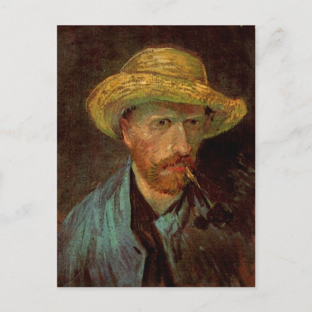 Self Porträtt, Straw Hat & Pipe Van Gogh Fine Art Vykort (Framsida)