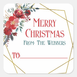 Self-Stick God jul Poinsettia Blommigt Favor Fyrkantigt Klistermärke