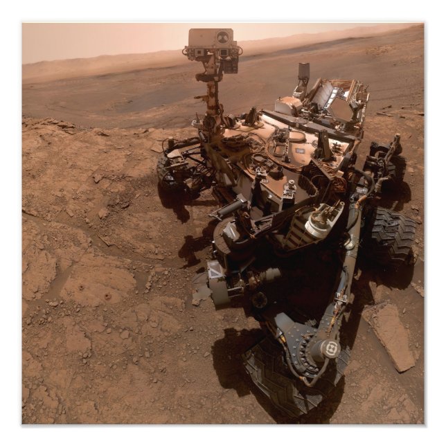 Selfie av Mars Curiosity Röd Marslandskap Fototryck (Framsidan)