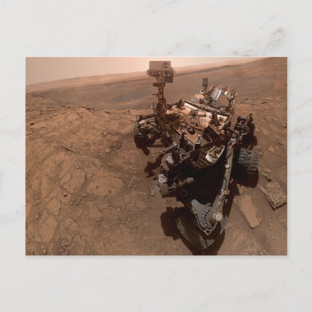 Selfie av Mars Curiosity Röd Marslandskap Vykort (Framsida)