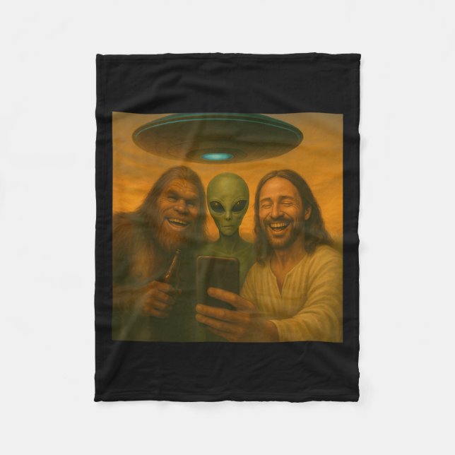 Selfie Bigfoot Jesus Alien - Cryptid Funny Sasquas Fleecefilt (Framsidan)