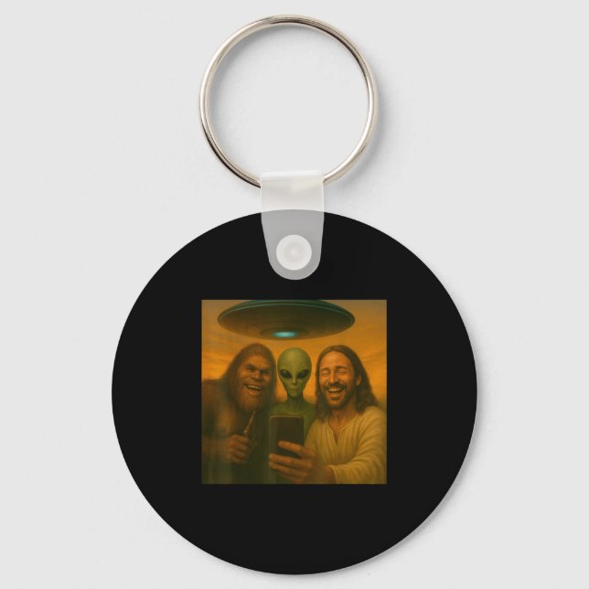 Selfie Bigfoot Jesus Alien - Cryptid Funny Sasquas Nyckelring (Framsida)