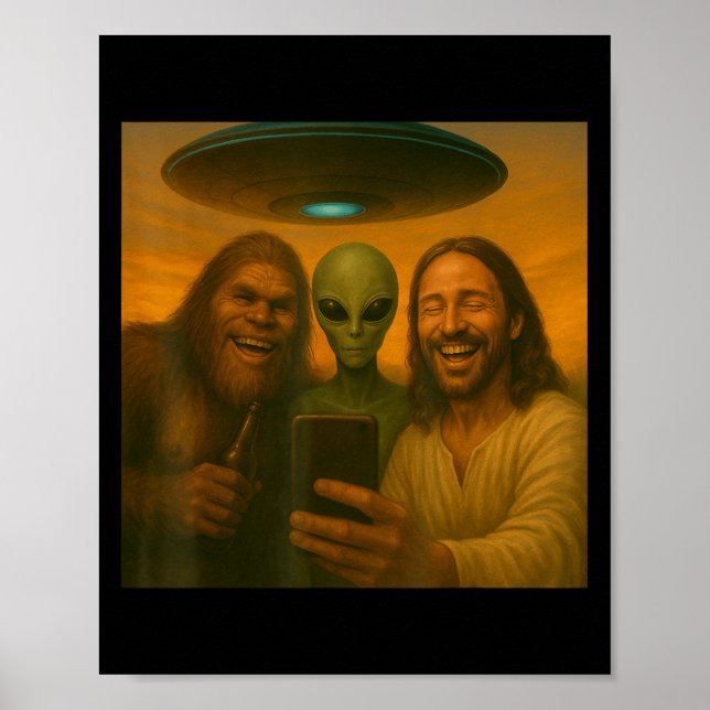 Selfie Bigfoot Jesus Alien - Cryptid Funny Sasquas Poster (Framsidan)