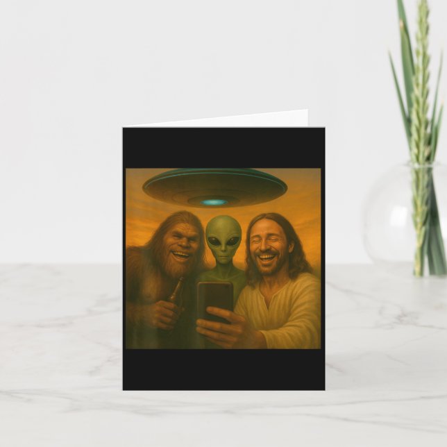 Selfie Bigfoot Jesus Alien - Kryptid Rollig Sasqua Kort (Framsida)
