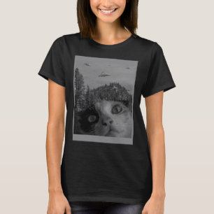 Selfie Cat Memal UFO Sätter Alien Conspiracy Sci T Shirt