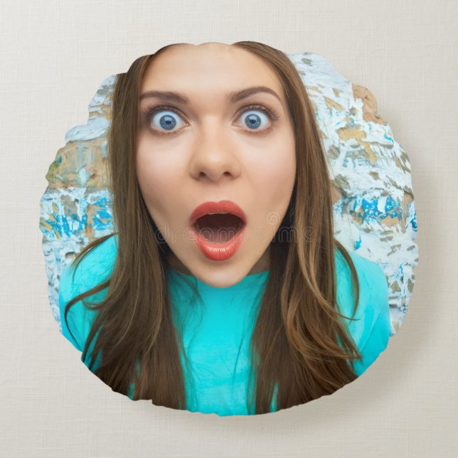 Selfie Fotouppladdning Ditt Ansikte Rolig Partydes Rund Kudde (Framsidan)