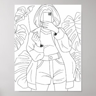 Selfie Girl Coloring Page Poster