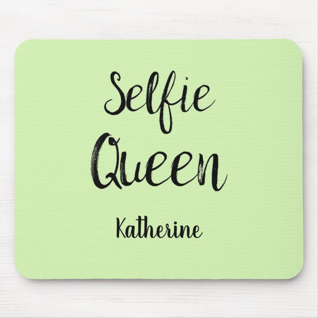 Selfie Queen Namn Personlig Apple Lime Green Musmatta (Framsidan)