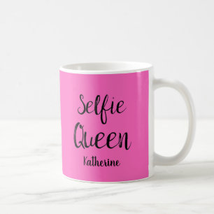 Selfie Queen Namn Personlig Fuchsia Shock rosa Kaffemugg